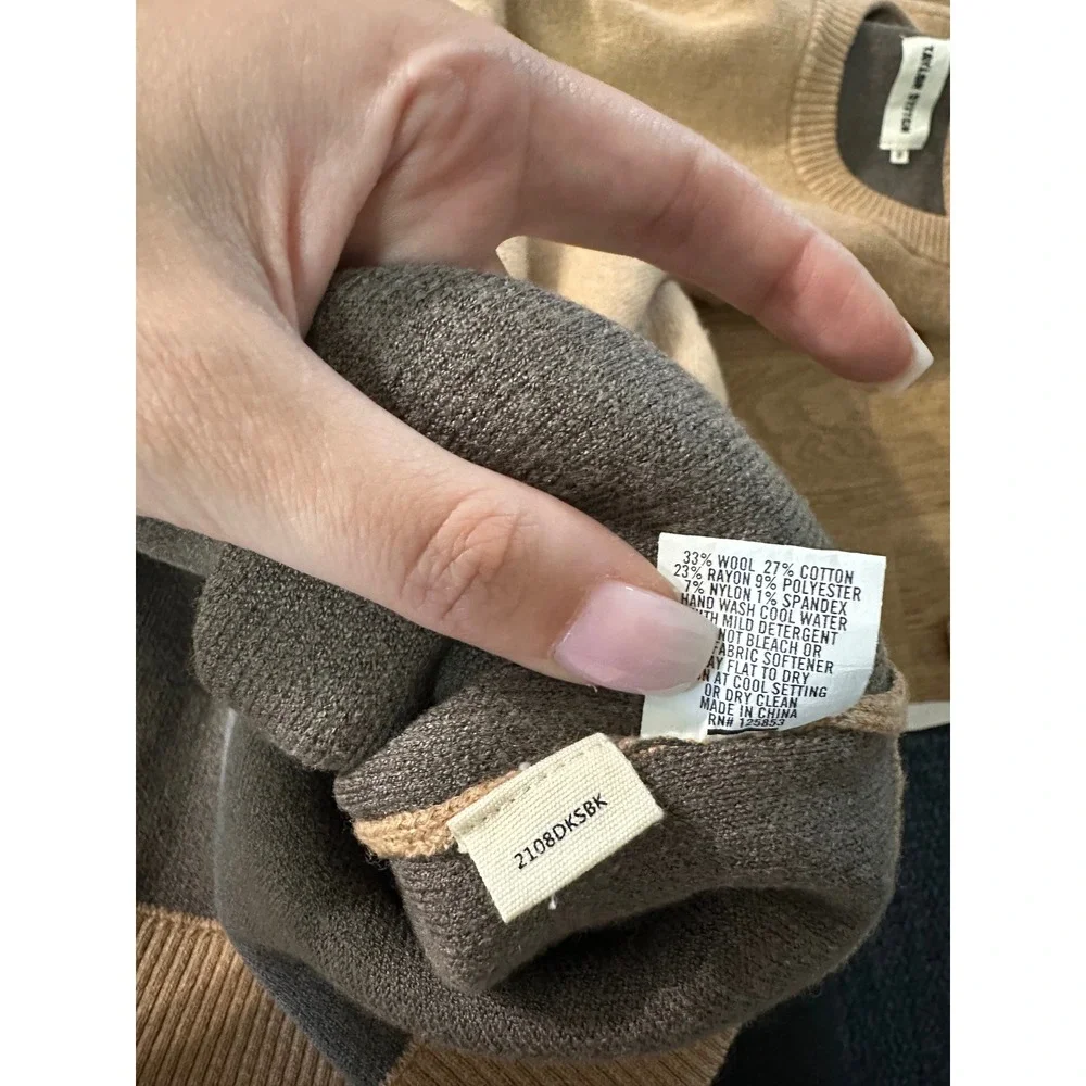 Taylor Stitch Sweater Mens 40 Medium Tan Wool Blend Crewneck Knit Pullover